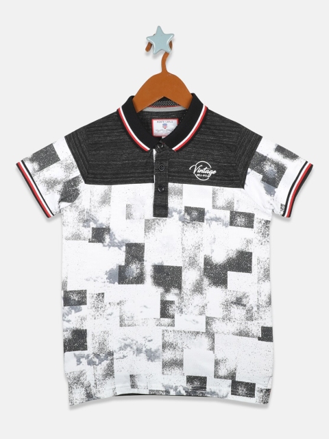 Monte Carlo Boys White Printed Henley Neck T-shirt