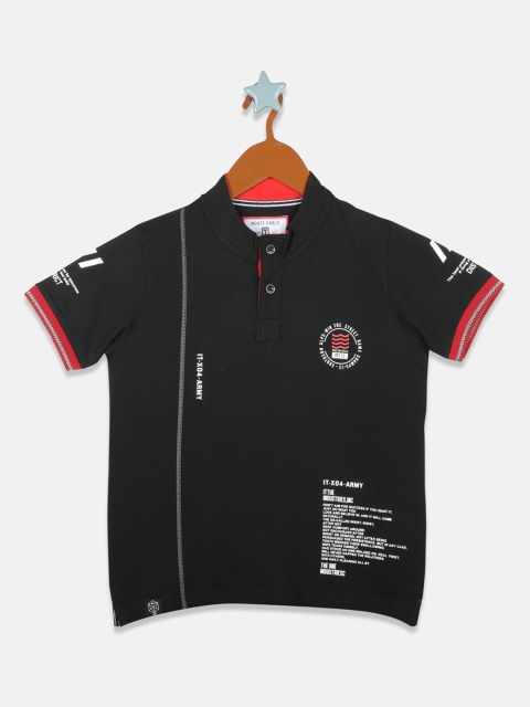 Monte Carlo Boys Black Solid Polo Collar T-shirt