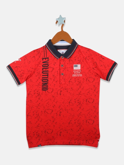 Monte Carlo Boys Red Printed Polo Collar T-shirt