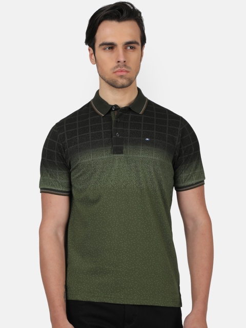 Monte Carlo Men Olive Green Colourblocked Polo Collar T-shirt