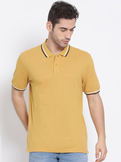 Richlook Men Mustard Solid Polo Collar T-shirt