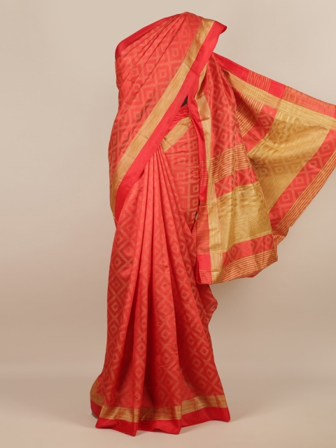 Pothys Red Printed Jute Silk Saree