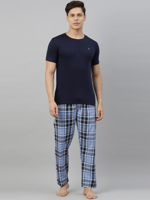 Joven Men Navy Blue & White Solid Night suit