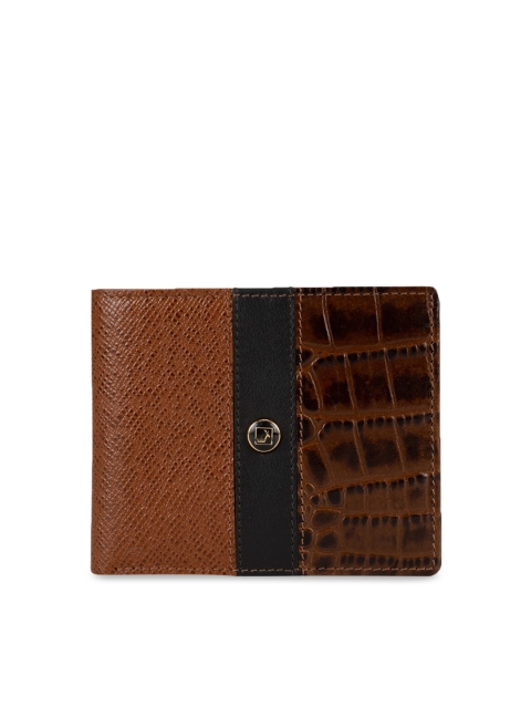 Da Milano Men Brown & Black Textured Two Fold Wallet