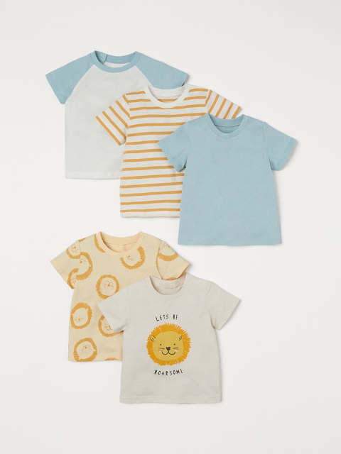H&M Boys 5-pack Multicoloured Printed Cotton T-shirts, Multi