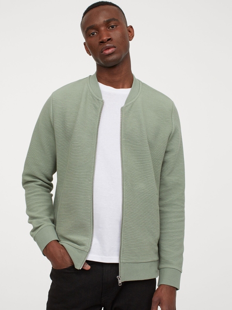 H&M Men Green Solid Zipped cardigan