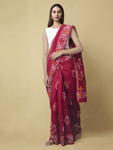 Unnati Silks Red Silk Cotton Dyed Chanderi Saree