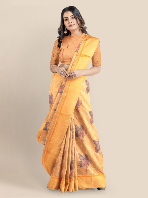 KLM Fashion Mall Orange Silk Blend Embroidered Banarasi Saree