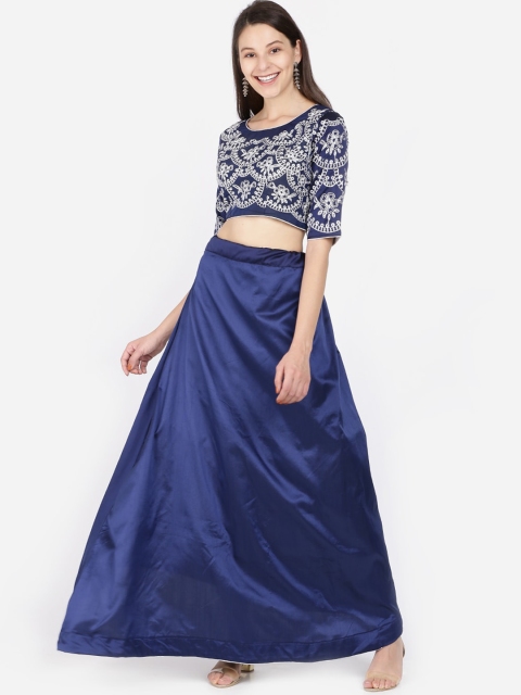 SAADHVI Navy Blue Semi-Stitched Lehenga with Blouse