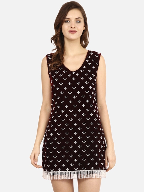 Diwaah Women Maroon Embellished Velvet Sheath Dress