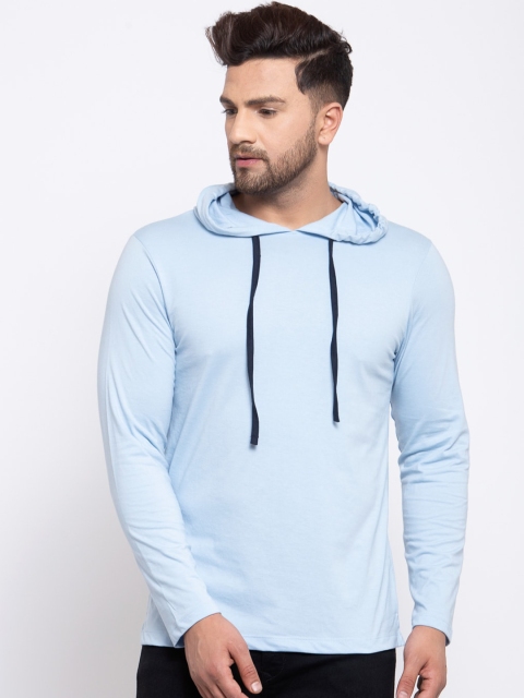 Kalt Men Blue Solid Hood T-shirt