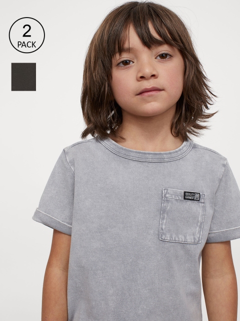 H&M Boys 2-pack Grey Solid Cotton Pocket-detail T-shirts
