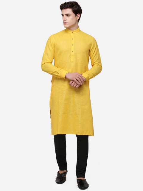 JADE BLUE Men Yellow Solid Kurta