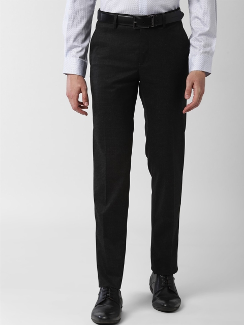 Peter England Men Black Slim Fit Solid Formal Trousers