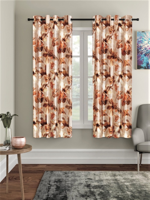 Home Sizzler Off-White & Brown Set of 2 Window Curtains