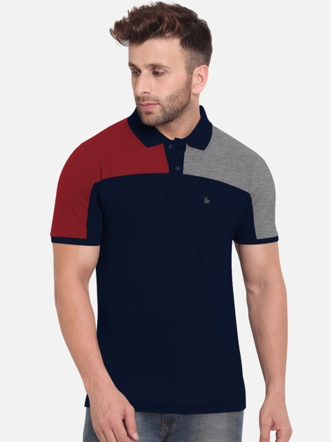 BULLMER Men Navy Blue Colourblocked Polo Collar T-shirt