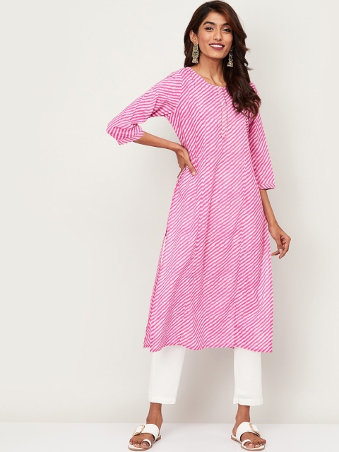 Melange by Lifestyle Women Pink & White Striped Kurta with Palazzos