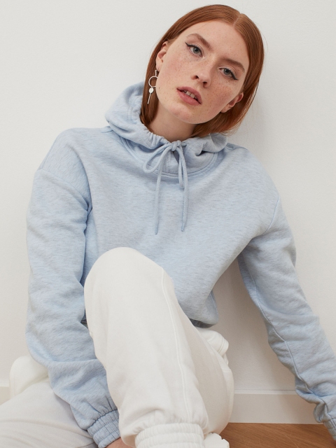 H&M Women Blue Cropped Hoodie