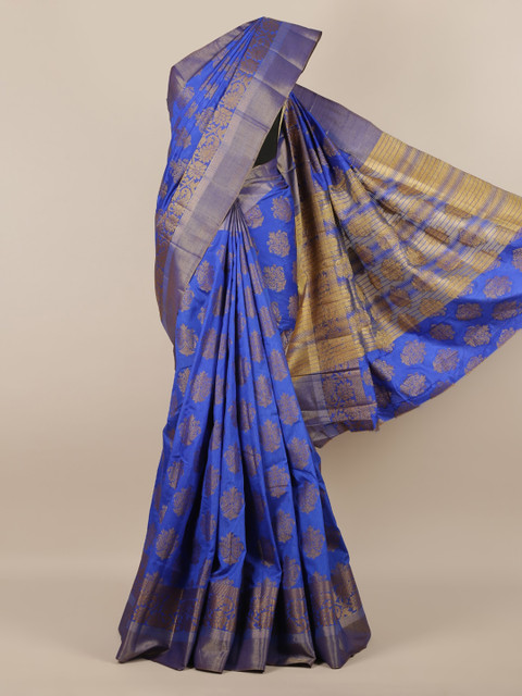 Pothys Blue & Gold-Toned Jute Silk Woven Design Saree 
Pothys Blue & Gold-Toned Jute Silk Woven Design Saree
