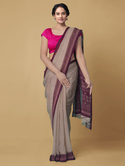 Unnati Silks Cream-Coloured & Burgundy Pure Chiffon Printed Bhagalpuri Saree
Unnati Silks Cream-Coloured & Burgundy Pure Chiffon Printed Bhagalpuri Saree