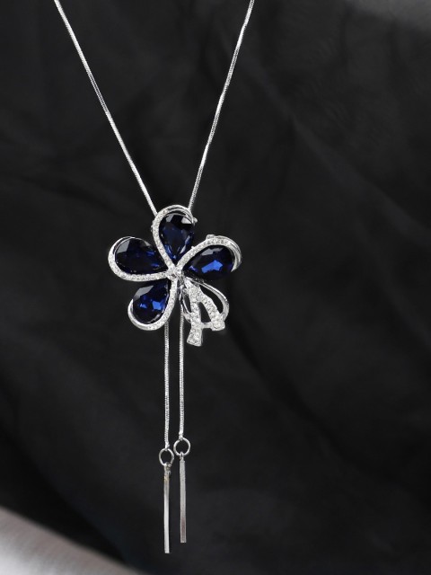 ANIKAS CREATION Silver-Plated Blue & White Stone-Studded Handcrafted Pendant With Chain
ANIKAS CREATION Silver-Plated Blue & White Stone-Studded Handcrafted Pendant With Chain