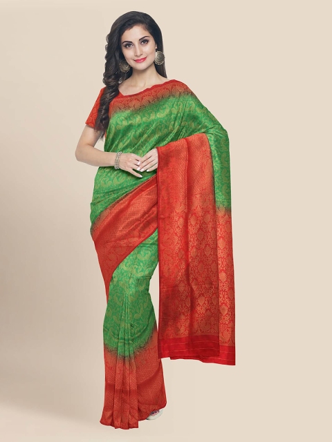 KLM Fashion Mall Green & Red Silk Blend Woven Design Banarasi Saree