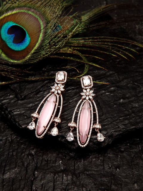 DUGRISTYLE Pink American Diamond Contemporary Drop Earrings