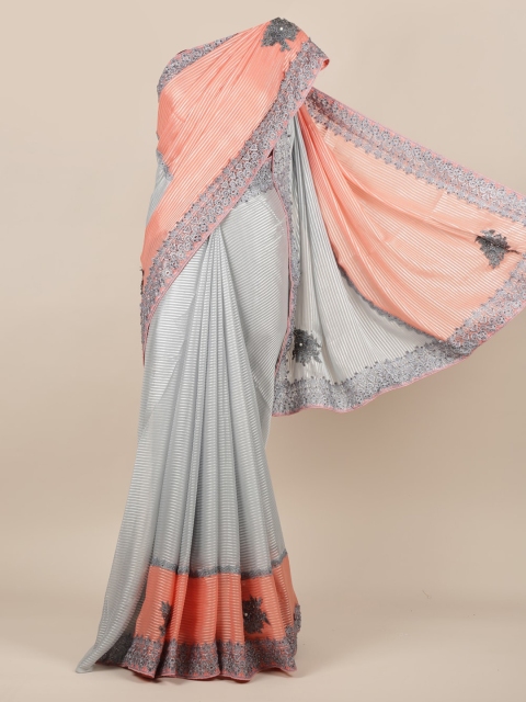 Pothys Grey Solid Poly Georgette Saree