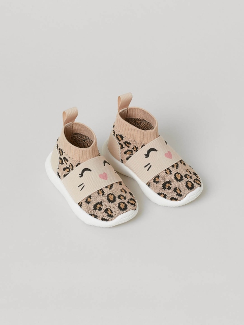 H&M Unisex Kids Beige Animal Print Mid-Top Slip-on Sneakers