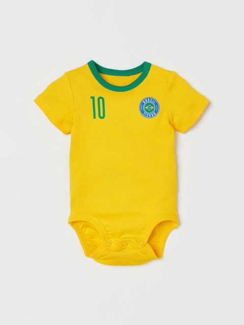 H&M Boys Yellow & Green Printed Cotton Football Bodysuit