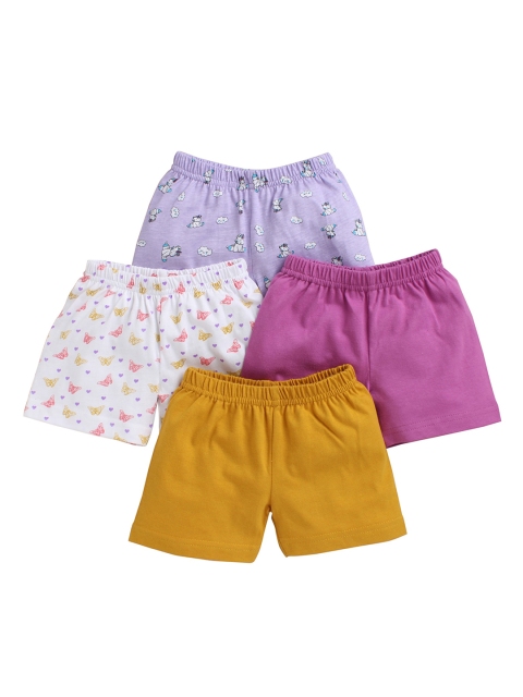 BUMZEE Unisex Kids Pack of 4 Printed Regular Fit Regular Shorts, Purple