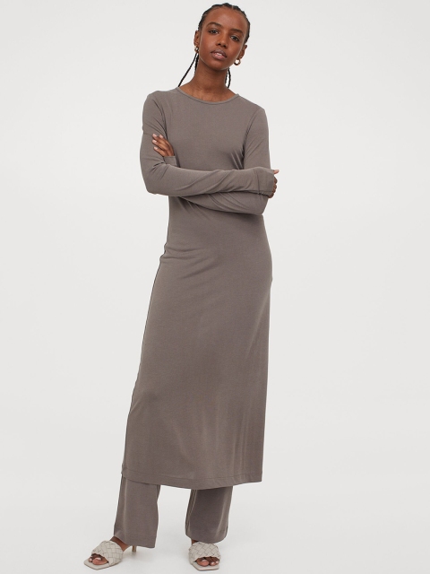 H&M Women Sustainable Grey Solid Modal-Blend Long Dress