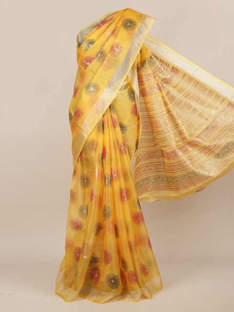 Pothys Yellow Printed Tissue Saree