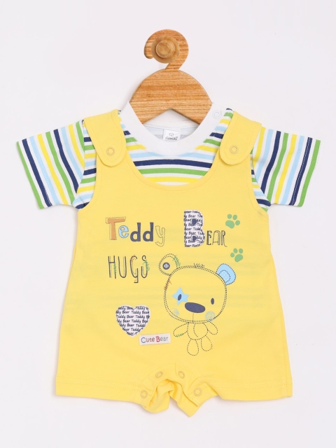 Olio Kids Boys Yellow & White Striped T-shirt with Shorts