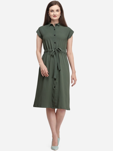 Fbella Women Green Solid Shirt Dress