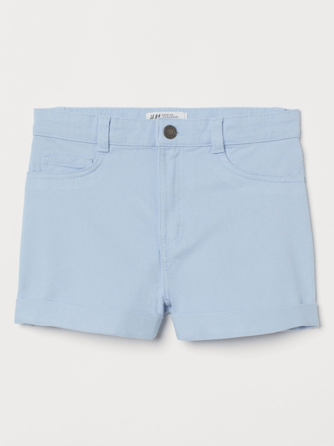 H&M Girls Blue Solid Cotton Twill Shorts