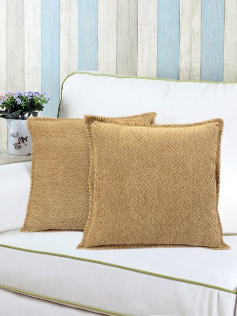 Saral Home Beige Set of 2 Self Design Square Cushion Covers