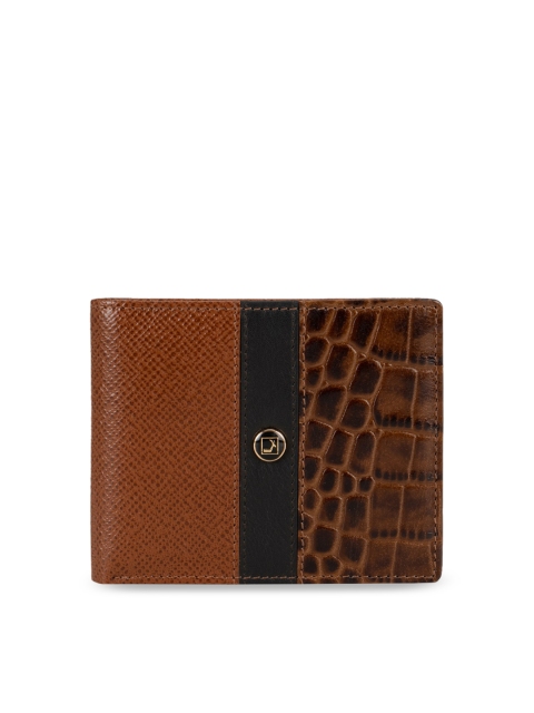 Da Milano Men Brown & Black Textured Leather Two Fold Wallet