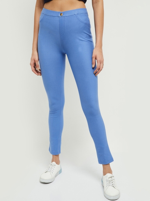 max Women Blue Solid Mid Rise Jeggings