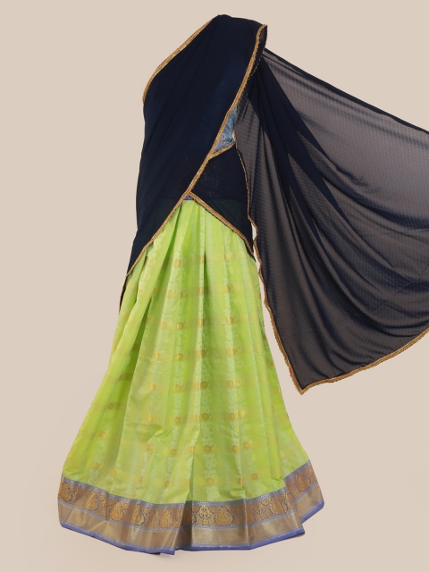 Pothys Navy Blue & Green Poly Chiffon Woven Design Saree