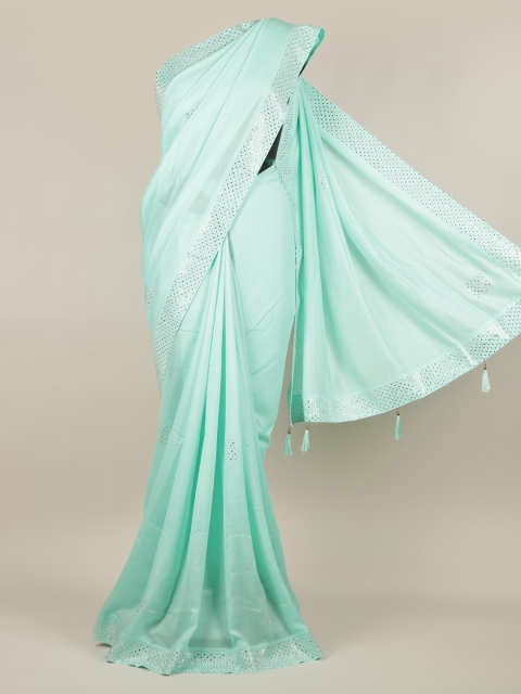 Pothys Sea Green Solid Jute Silk Saree