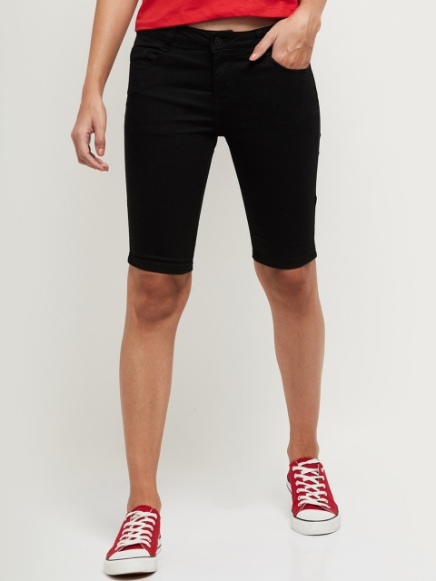 max Women Black Solid Regular Shorts