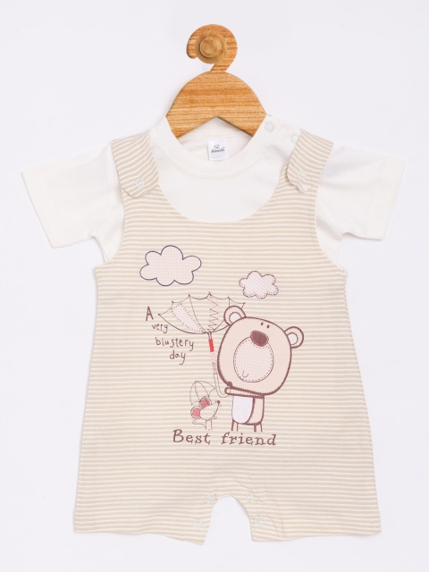 Olio Kids Boys Beige & Off-White Solid Rompers with T-shirt