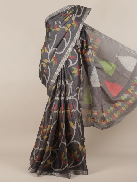Pothys Grey & Off-White Jute Silk Printed Saree