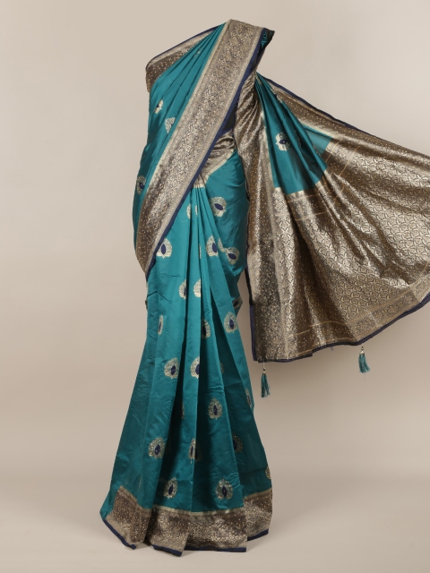 Pothys Teal Woven Design Jute Silk Saree