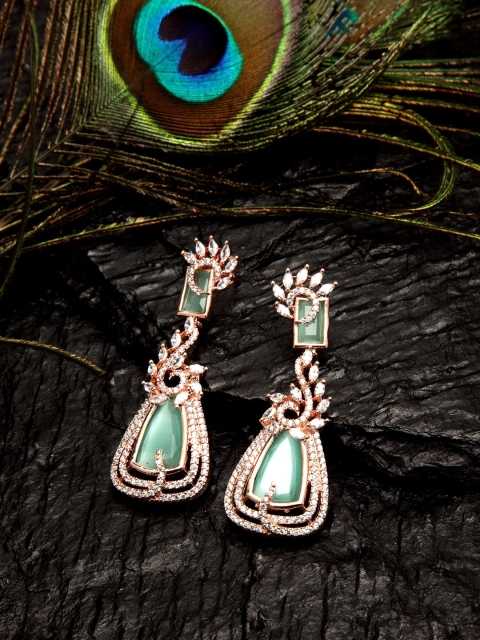 DUGRISTYLE Green American Diamond Contemporary Drop Earrings