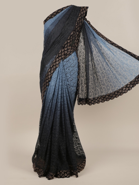 Pothys Blue & Black Net Dyed Saree