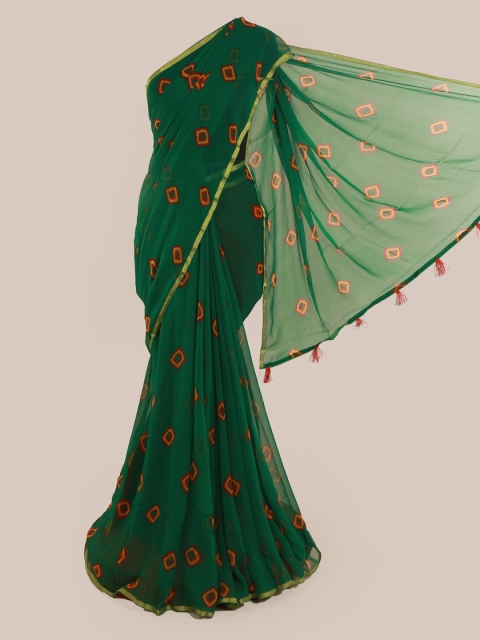 Pothys Green & Orange Poly Chiffon Printed Bagh Saree