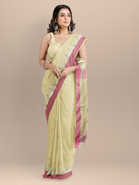 BharatSthali Cream-Coloured Silk Cotton Solid Maheshwari Handloom Saree
BharatSthali Cream-Coloured Silk Cotton Solid Maheshwari Handloom Saree