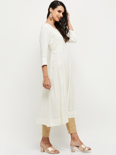 max Women Off White Yoke Design Flared Sleeves A-line Kurta